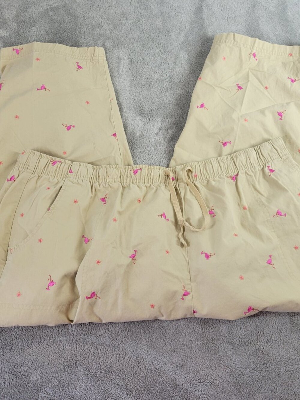 Basic Editions Beige Flamingo Capri Pants 2X Plus Cotton Elastic Waist A25E